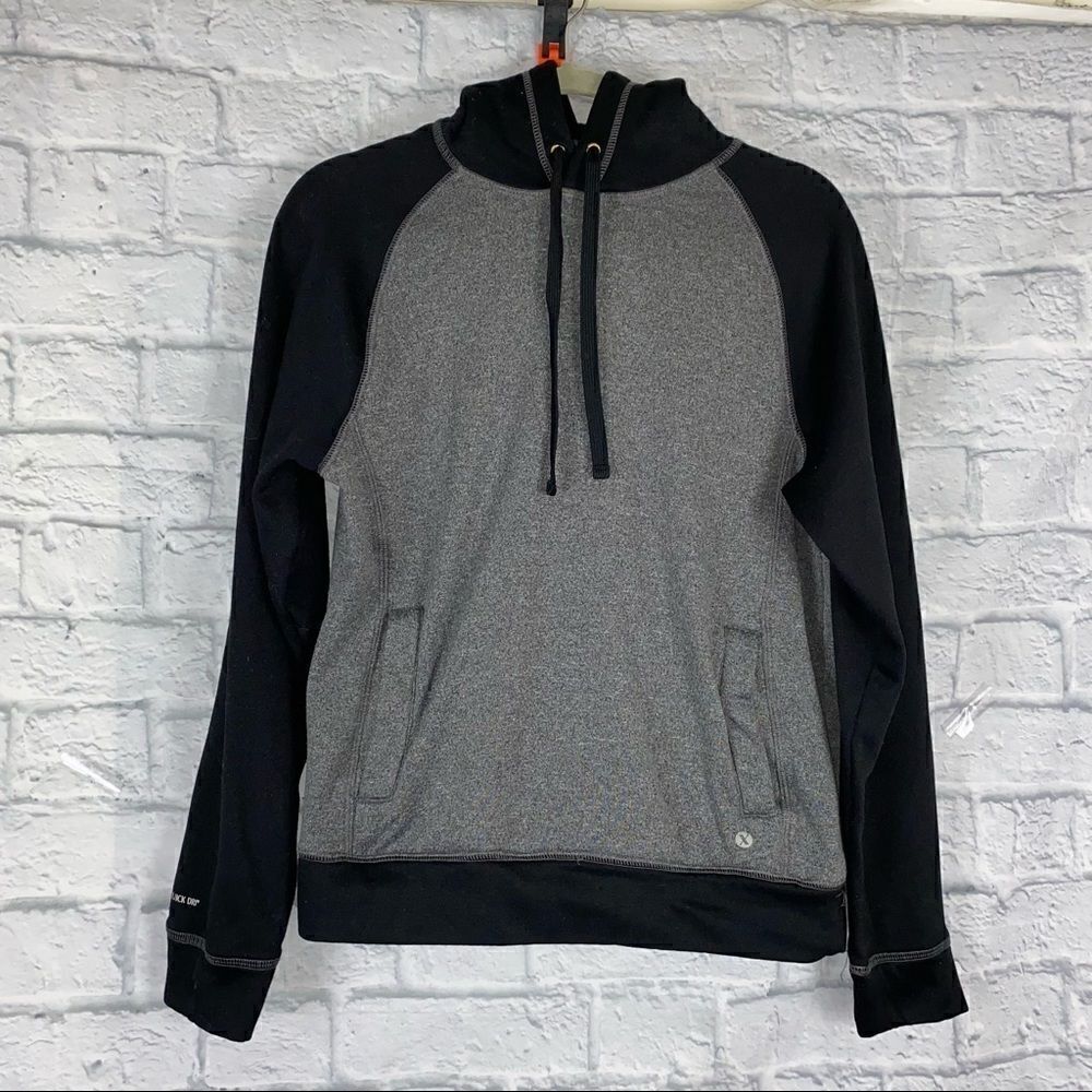 Xersion drawstring hoodie with front pocket grey and black size Small men